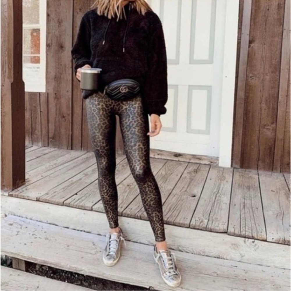 Spanx Faux Leather Leopard Print Leggings Womens Small